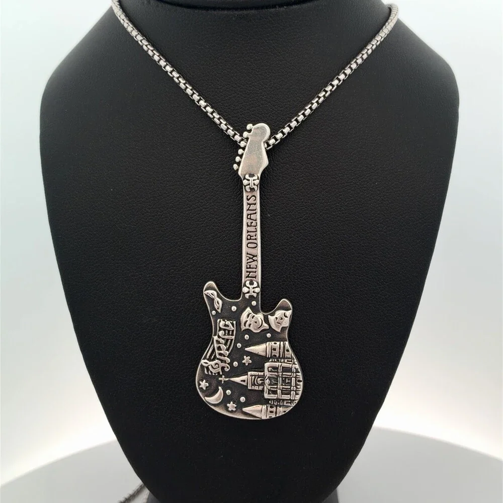Cristy Cali 925 Sterling Silver Rock On Nola Statement Guitar Pendant Necklace